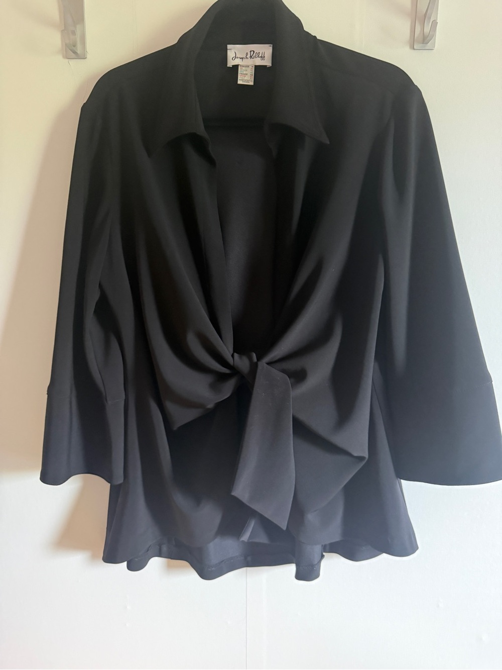 Joseph Ribkoff Black Tie Front Blouse Top Size 18 Made in Canada Career Evening